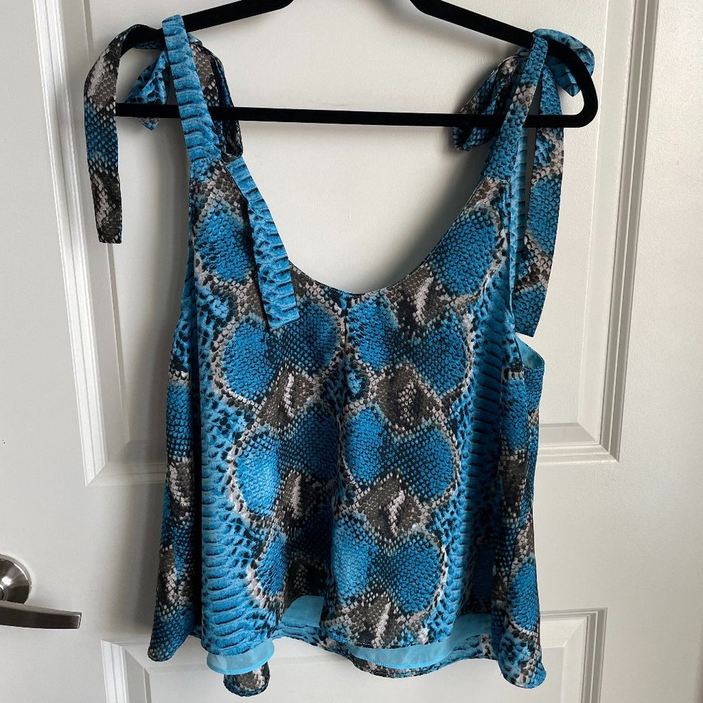 Aqua Snakeskin Tie Straps Blouse